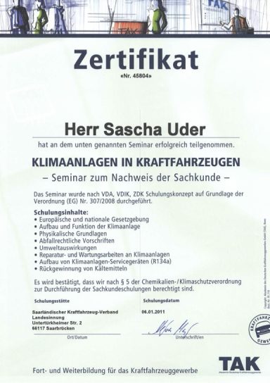 Klimaanlagen R134a Klimaanlagen in Kraftfahrzeugen
