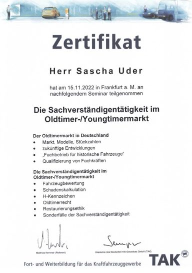 SV Oldtimer & Youngtimer Sachverständigentätigkeit im Oldtimer/ Youngtimermarkt